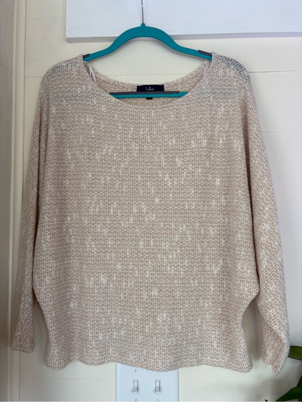 Lulu's Beige Batwing Crewneck Knit Sweater